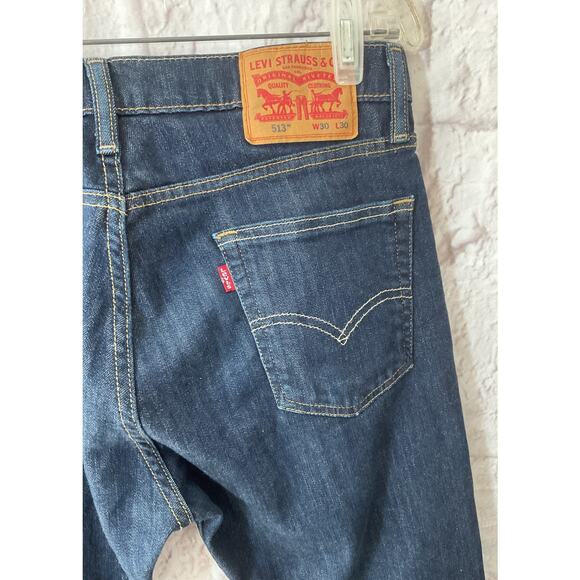 Levis 513 Jeans Men Tagged 30x30 Blue Slim Straight Stretch TG (31.5x29.5) - Picture 7 of 8